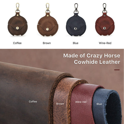 CONTACTS FAMILY Crazy Horse Texture Earphone Protective Genuine Leather Case with Hanging Buckle for Huawei FreeBuds 3