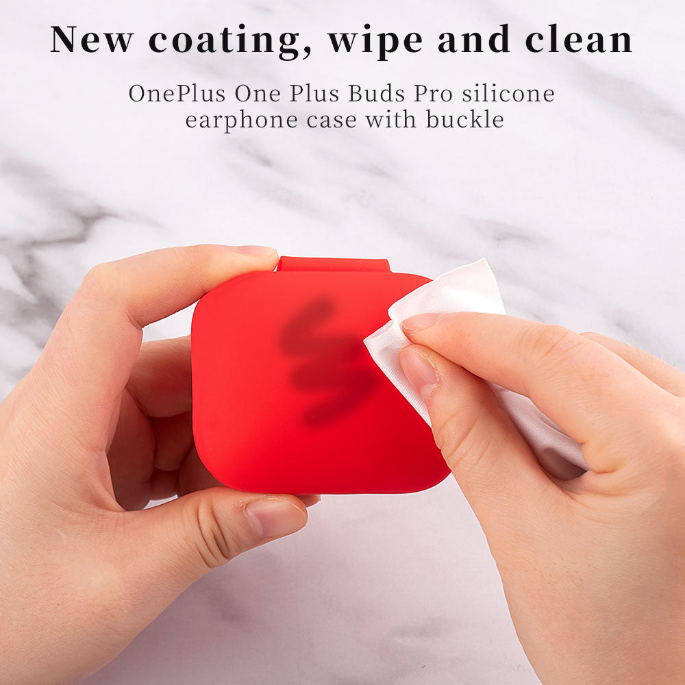 For OnePlus Buds Pro Earphone Charging Box Silicone Case Anti-fall Protective Cover with Carabiner