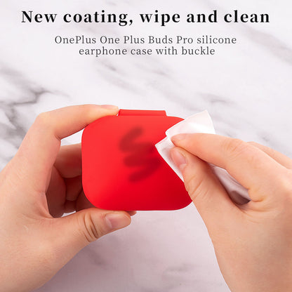 For OnePlus Buds Pro Earphone Charging Box Silicone Case Anti-fall Protective Cover with Carabiner