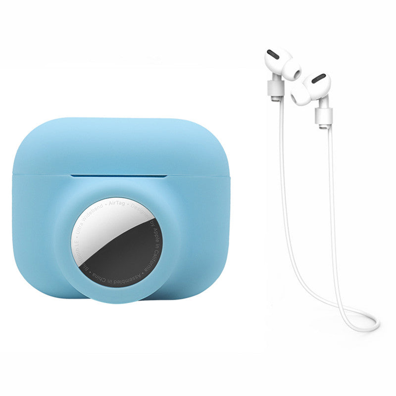 For Apple AirPods Pro + for AirTag 2-in-1 Silicone Protective Cover Anti-drop Case with Earphone Anti-lost Rope