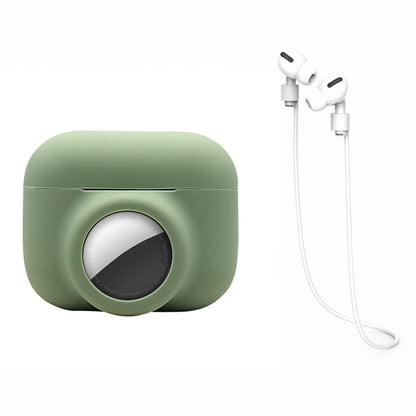 For Apple AirPods Pro + for AirTag 2-in-1 Silicone Protective Cover Anti-drop Case with Earphone Anti-lost Rope