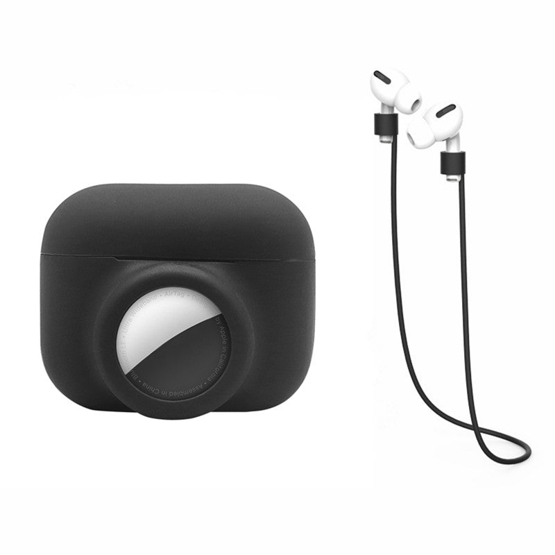 For Apple AirPods Pro + for AirTag 2-in-1 Silicone Protective Cover Anti-drop Case with Earphone Anti-lost Rope