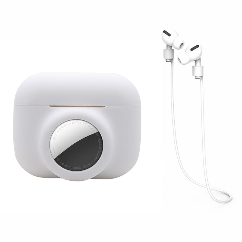 For Apple AirPods Pro + for AirTag 2-in-1 Silicone Protective Cover Anti-drop Case with Earphone Anti-lost Rope