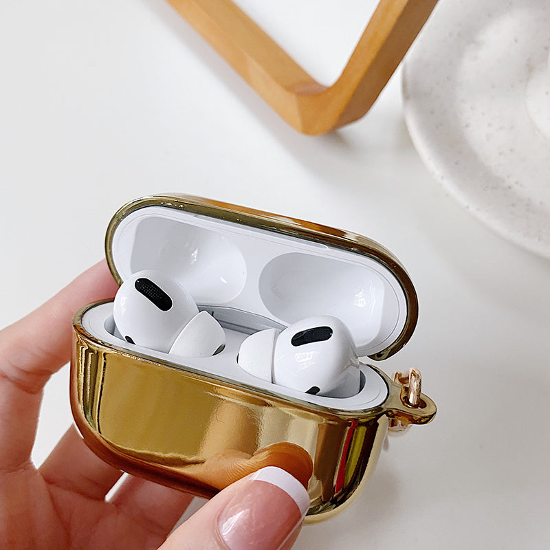 For Apple AirPods Pro Electroplating Earbuds Soft TPU Cover Charging Case Protective Shell with Pendant