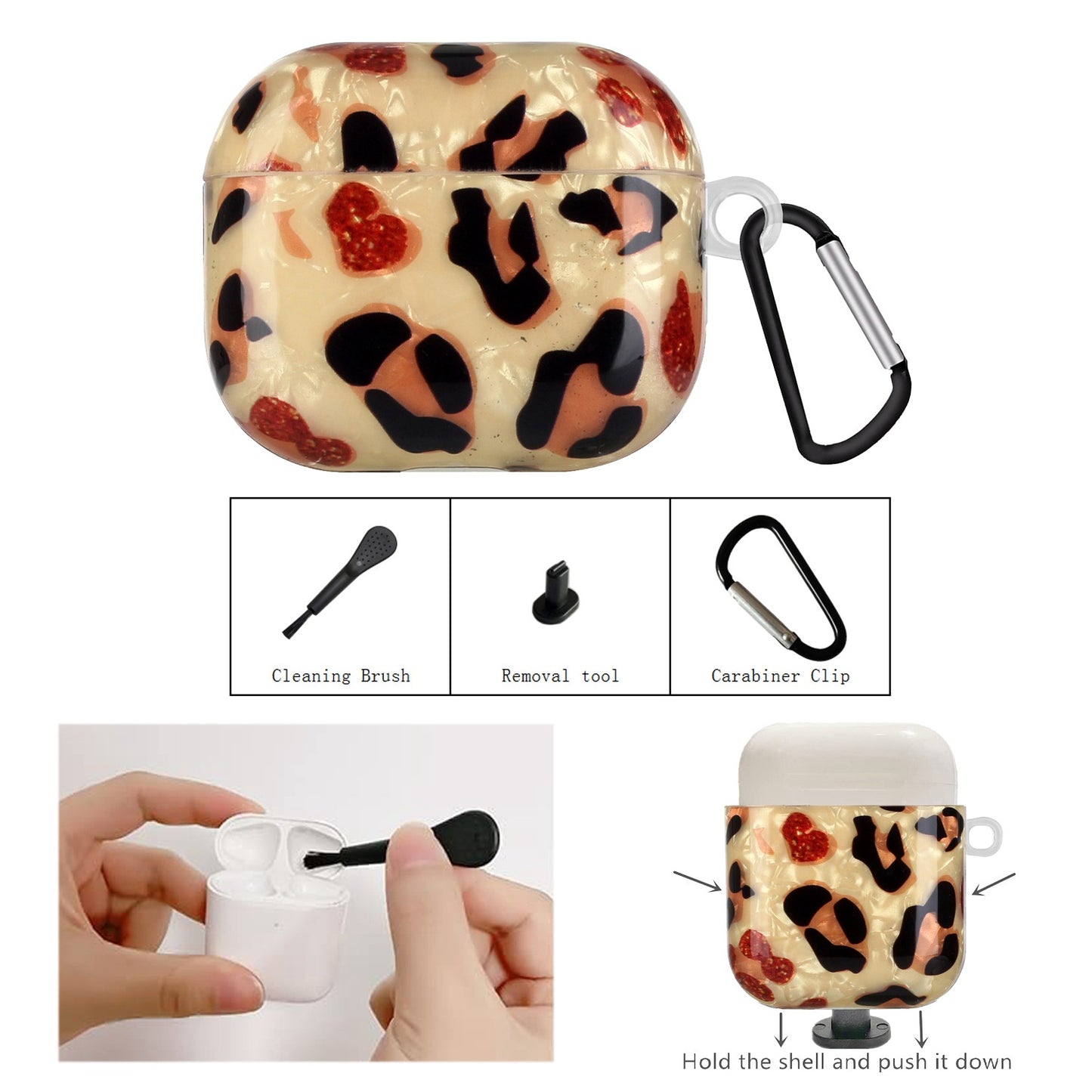 Full Protection Earphone Case for Apple AirPods Pro, Pattern Printed IMD TPU Cover Shell Grain Earbud Protector with Hook