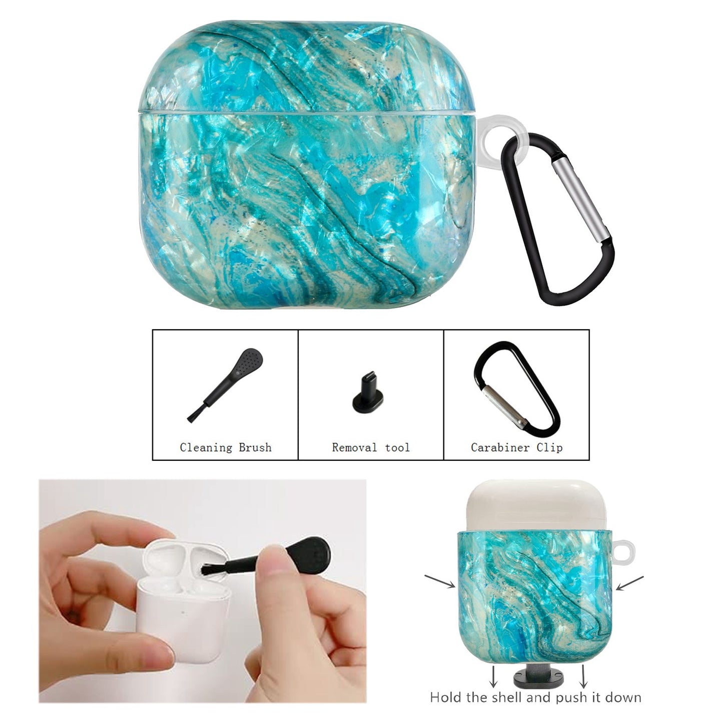 Full Protection Earphone Case for Apple AirPods Pro, Pattern Printed IMD TPU Cover Shell Grain Earbud Protector with Hook