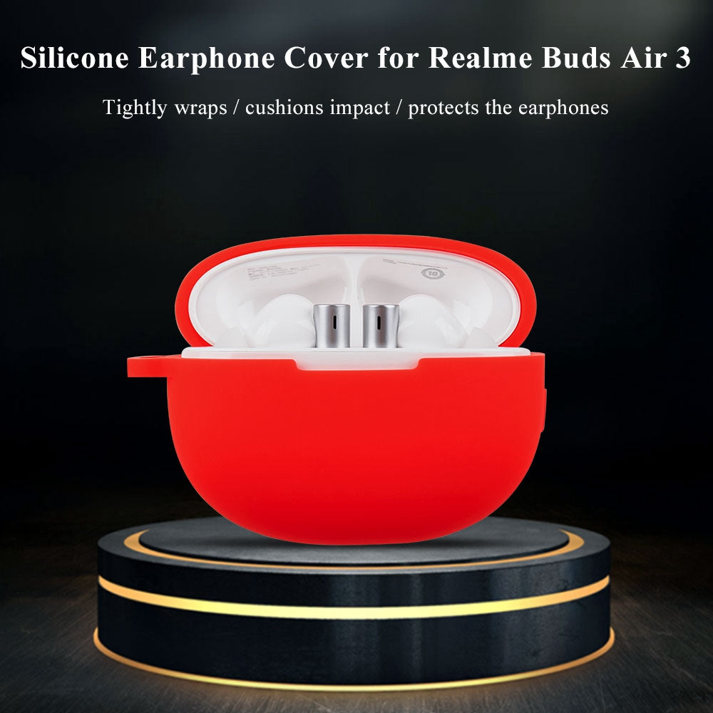 For Realme Buds Air 3 Soft Silicone Shockproof Anti-fall Bluetooth Earphone Protective Case Shell with Buckle