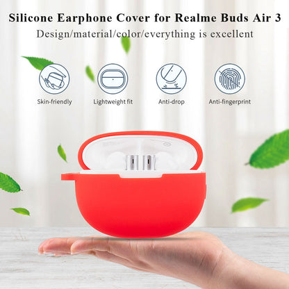 For Realme Buds Air 3 Soft Silicone Shockproof Anti-fall Bluetooth Earphone Protective Case Shell with Buckle