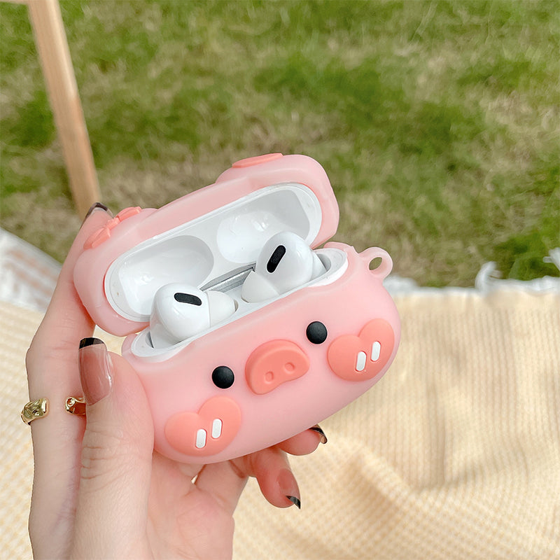 Earphone Silicone Case for Apple AirPods Pro, Bowknot Heart Piggy Design Full Protection Charging Box Cover Protector with Hook