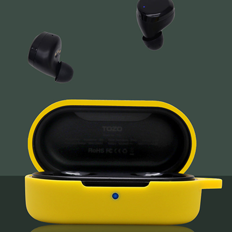 For TOZO T12 Bluetooth Earphone Silicone Case Anti-scratch Charging Box Protective Cover with Anti-loss Buckle