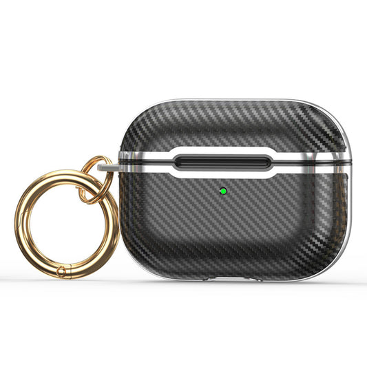 TXWDD86 For AirPods Pro 2 Electroplating Carbon Fiber Texture Bluetooth Earphone Protective Case TPU+PC Anti-drop Cover with Ring Buckle