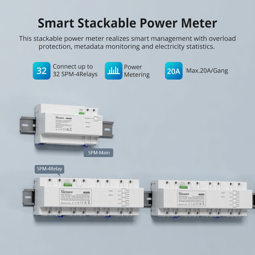 SONOFF SPM Smart Stackable Power Meter SPM-Main+SPM-4Relay Power Meter Support 8-32GB TF Card for Apartment Supermarket