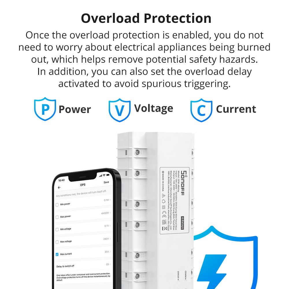 SONOFF SPM Smart Stackable Power Meter SPM-Main+SPM-4Relay Power Meter Support 8-32GB TF Card for Apartment Supermarket