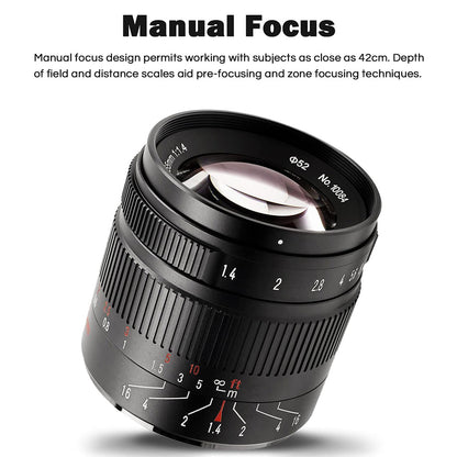 7ARTISANS 55mm F1.4 II V2.0 Manual Focus Camera Portrait Lens for Sony E-Mount / Fuji X-Mount / Nikon Z-Mount / M4/3-Mount Mirrorless Cameras