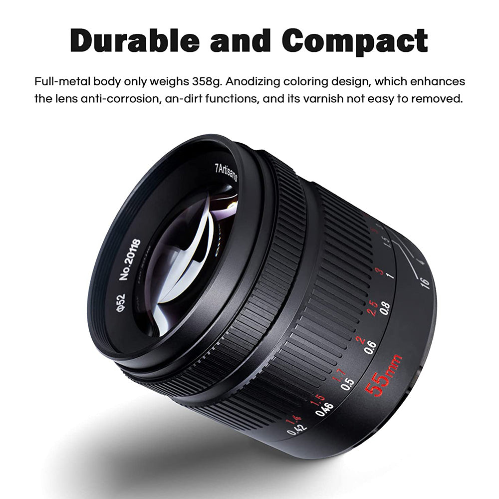 7ARTISANS 55mm F1.4 II V2.0 Manual Focus Camera Portrait Lens for Sony E-Mount / Fuji X-Mount / Nikon Z-Mount / M4/3-Mount Mirrorless Cameras