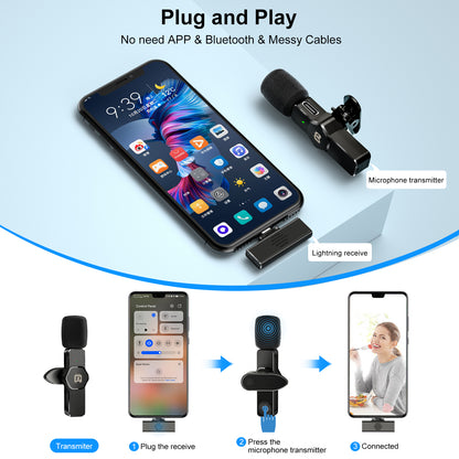 PULUZ PU3082 Wireless Lavalier Microphone Portable Audio Recording Mini Microphone for Smartphone