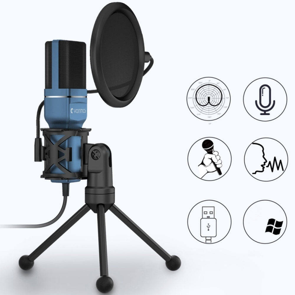 YANMAI SF-777 Desktop Condenser Microphone USB Wired Cardioid Mic with Tripod Stand for Singing Gaming Recording