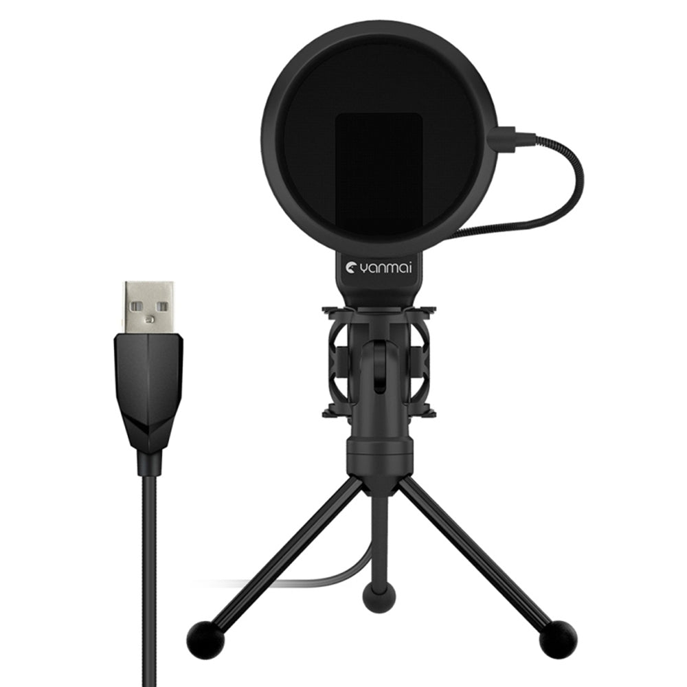 YANMAI SF-777 Desktop Condenser Microphone USB Wired Cardioid Mic with Tripod Stand for Singing Gaming Recording