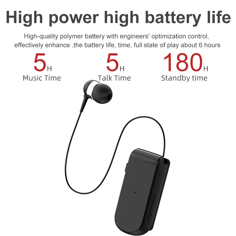 Business Wireless Bluetooth Headset Telescopic Type Collar Clip HD Sound Quality Earphone with Mic