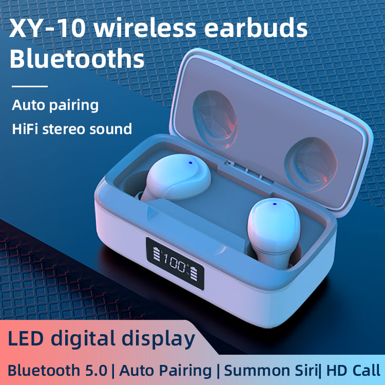 XY-10TWS Mini TWS Bluetooth 5.1 Earphone Earbuds Digital Power Display In-ear Wireless Sports Stereo Music Headset with Mic