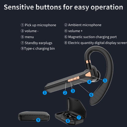 K3 TWS Qualcomm Chip Business ENC Noise Reduction Single Ear Wireless Bluetooth Earhook Headset Stereo Music Calling Earphone with Charging Case