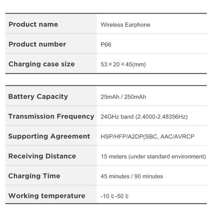 P66 TWS Bluetooth Wireless Earphones Earbuds Waterproof Sports Stereo Music Calling Headset with Digital Display Charging Case