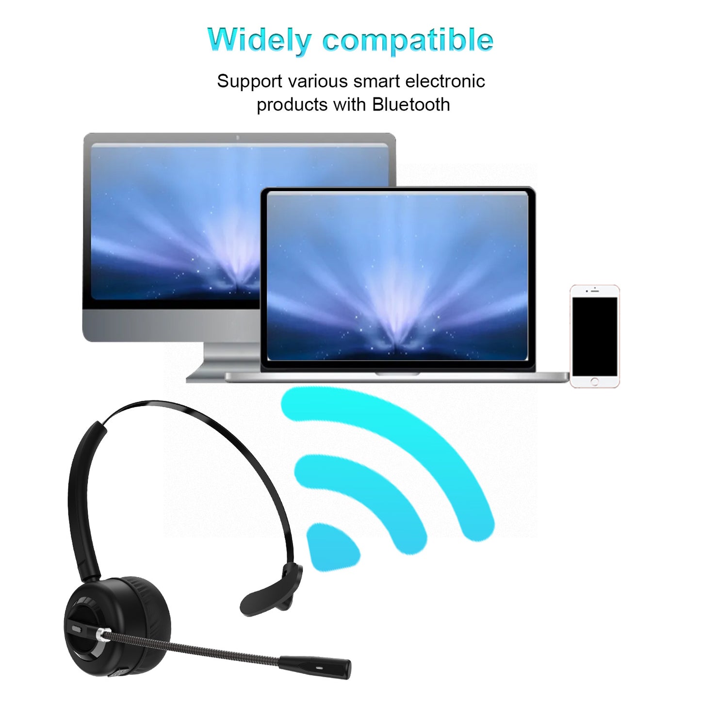 ANIVIA A8 Single Ear Bluetooth 5.0 Wireless Headphone Call Center Headset with Noise Cancelling Microphone and Charging Dock