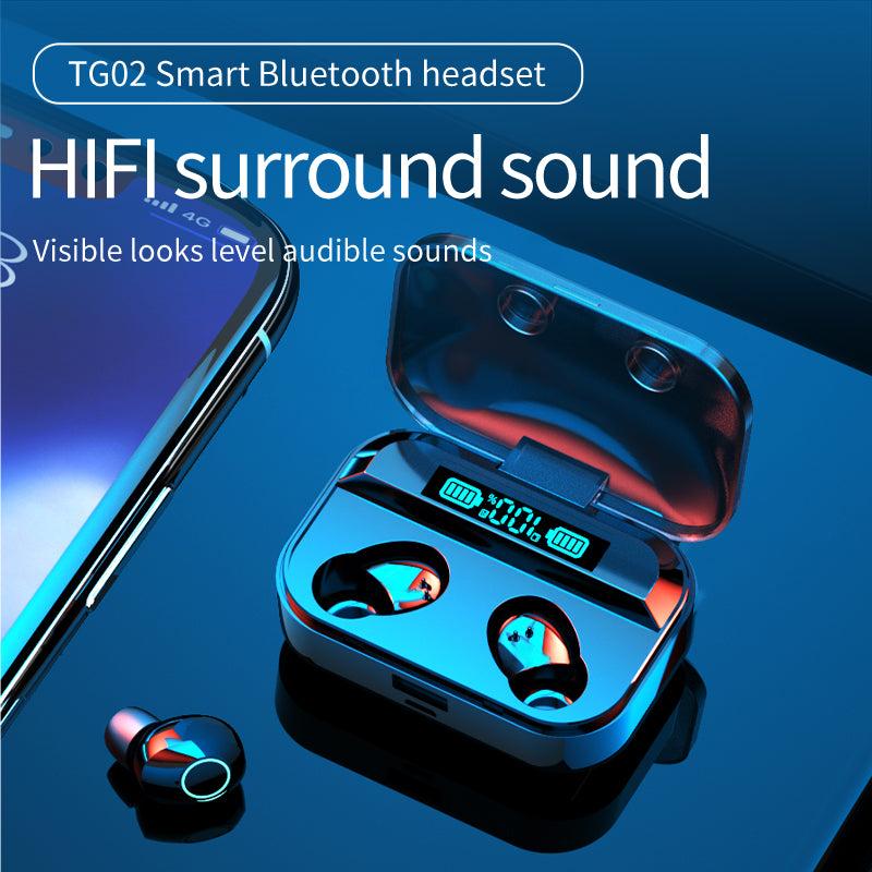 TG02 In-ear Headphone Bluetooth HIFI Sound Wireless Earphone with LED Charging Case