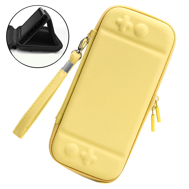 Solid Color Portable Storage Bag for Nintendo Switch Shock-resistant PU Leather Carrying Case with Stand Function and Carrying Strap