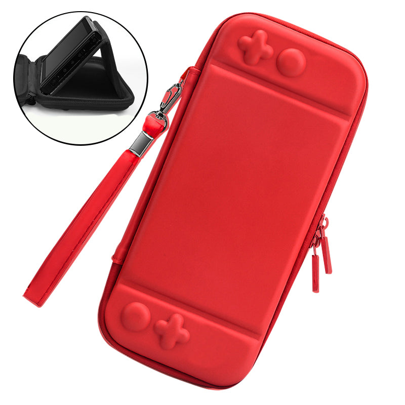 Solid Color Portable Storage Bag for Nintendo Switch Shock-resistant PU Leather Carrying Case with Stand Function and Carrying Strap