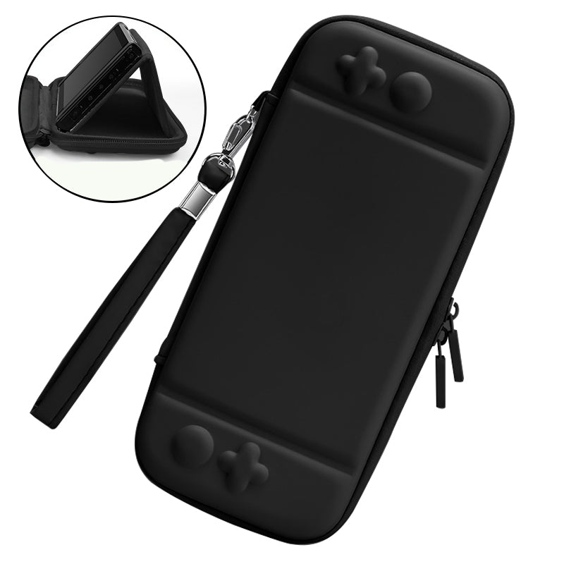 Solid Color Portable Storage Bag for Nintendo Switch Shock-resistant PU Leather Carrying Case with Stand Function and Carrying Strap