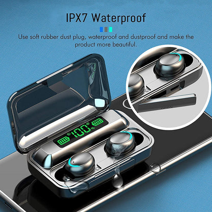 TWS-F95 Wireless Earbuds Bluetooth TWS Headset IPX7 Waterproof Portable Earphones with LED Indicator/Digital Display Charging Case