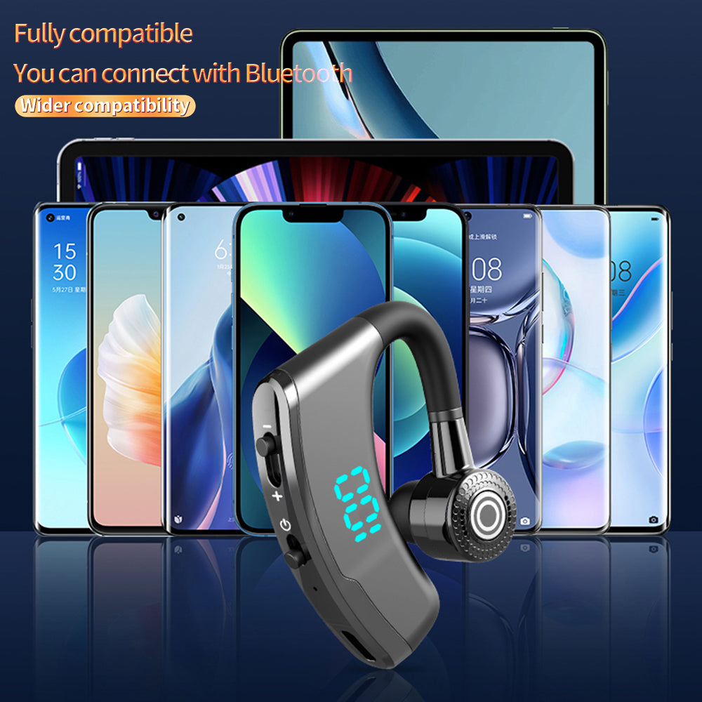 V9S Business Style Bluetooth Single Ear Headset LED Display Wireless Headphone Earphone with Battery Charging Case