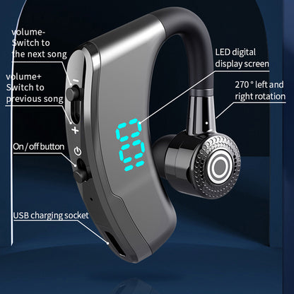 V9S Bluetooth Single-Ear (Monaural) Headset Business Style LED Display Wireless Headphone Earphone with Battery Charging Case