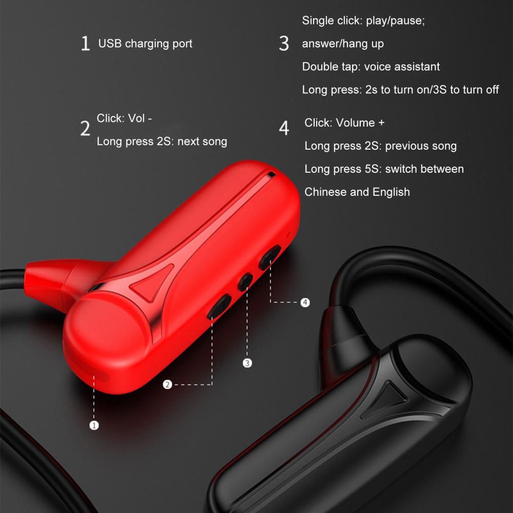 F1 Bone Conduction Wireless Bluetooth 5.0 Neckband Headphone Calling Music Earphone Sport Headset