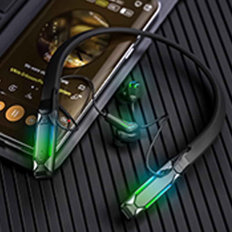 A55 Stereo Sound Wireless Earphone Neckband Bluetooth 5.1 Headset Gaming Headphone with Colorful Light Crystal-Clear Voice ENC Noise Cancelling Mic