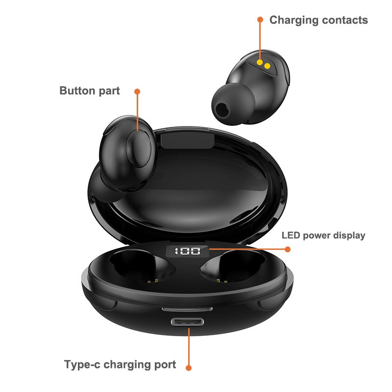 JSM-T5 TWS Bluetooth 5.0 In-ear Noise-cancelling Headset Wireless Earphones Stereo Earbuds Waterproof Sports Headphones with Power Display Charging Box