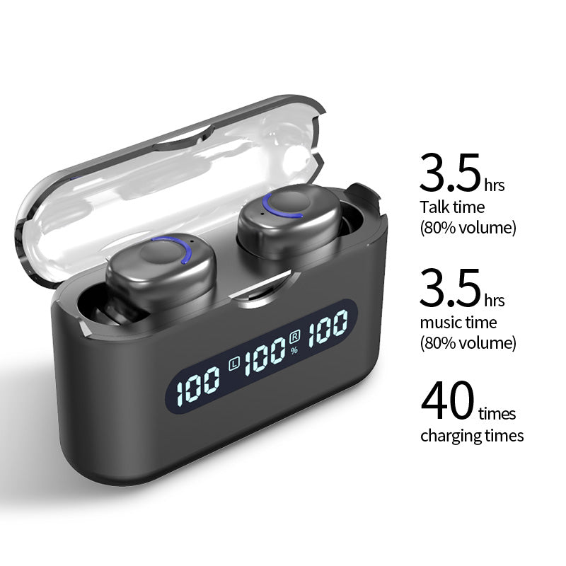 TWS-Q8 Wireless Bluetooth Earbuds Sports Headphone Touch Control IPX5 Waterproof Headset with LED Digital Display / Power Bank Function