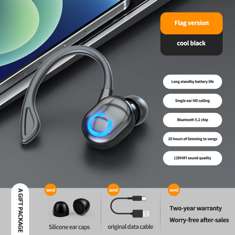 W6 Ear Hook Headset Waterproof TWS Wireless Bluetooth Sports Earphone with Charging Cable