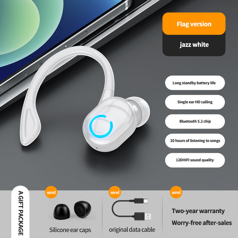 W6 Ear Hook Headset Waterproof TWS Wireless Bluetooth Sports Earphone with Charging Cable