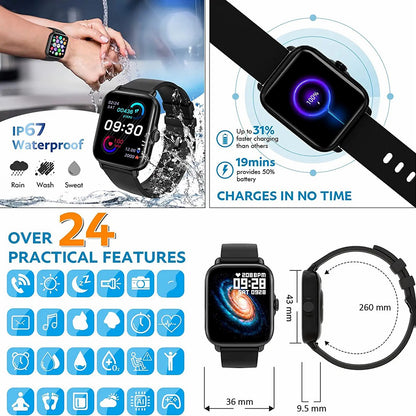 H13 Square Screen Bluetooth Call Sports Watch Heart Rate Sleep Monitoring Smart Wristband