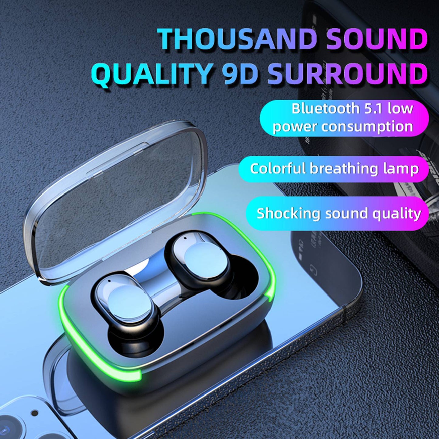 Y60 Bluetooth Headset TWS Earbuds Low Latency Gaming Headset Wireless In-Ear Headphones with Breathing Light