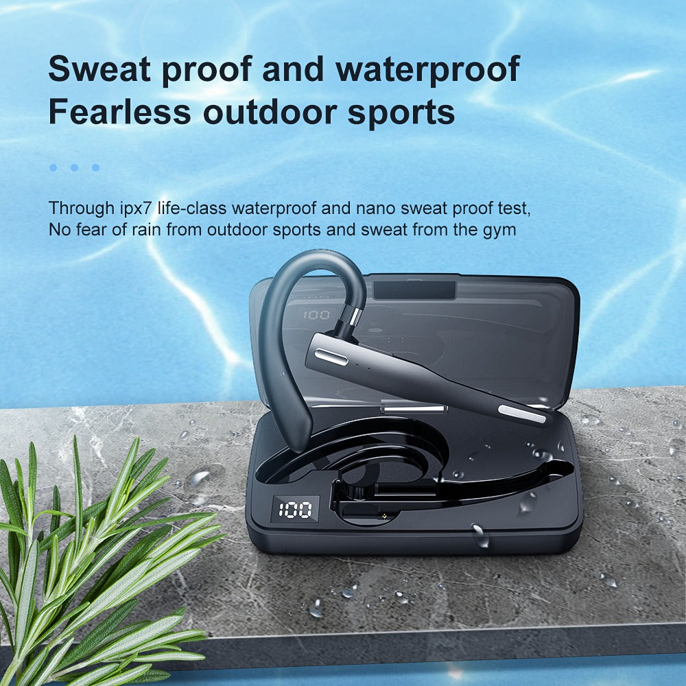 YYK-525 IPX7 Waterproof Single Ear Bluetooth Headphone ANC Active Noise Cancelling Business Hanging Earphone (with Charging Case)