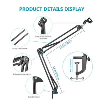 NEEWER Recording Microphone Extendable Stand Shockproof Microphone Clip Scissor Arm Table Mount Clamp