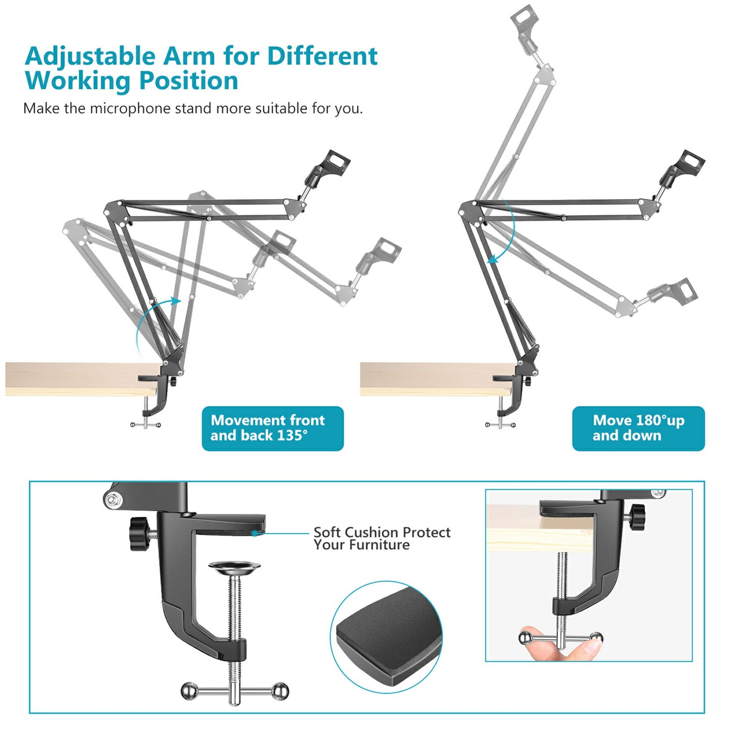 NEEWER Recording Microphone Extendable Stand Shockproof Microphone Clip Scissor Arm Table Mount Clamp