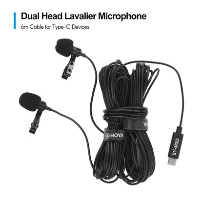 BOYA BY-M3D Omnidirectional Dual Head Lavalier Microphones Type-C Port Cable