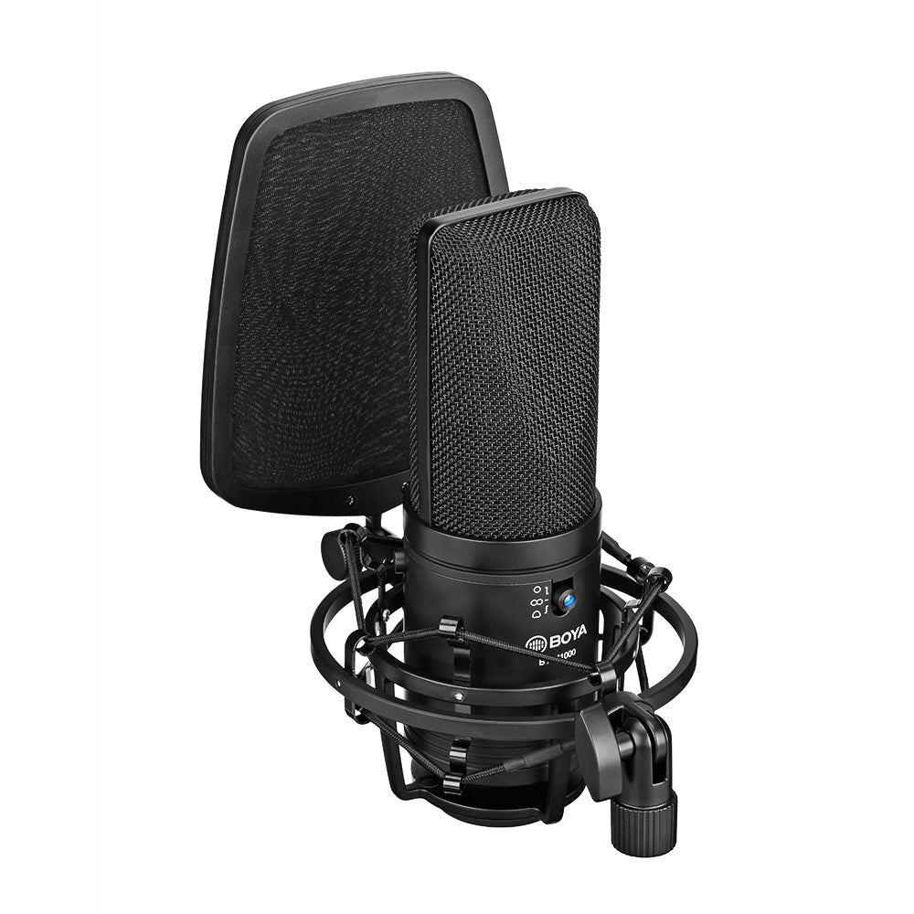 BOYA BY-M1000 Condenser Microphone Large Diaphragm 3 Polar Patterns for Singer Songwriter Podcaster