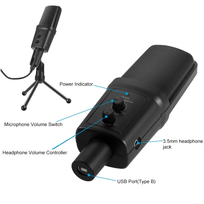 SF-970 USB Computer Handheld Microphone Online Game Condenser Microphone with Tripod