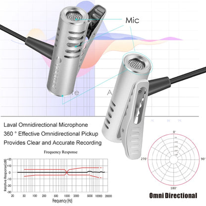 YANMAI R933 Professional Clip-on Lapel Mic Lavalier Omni-directional Double Condenser Microphone Silver