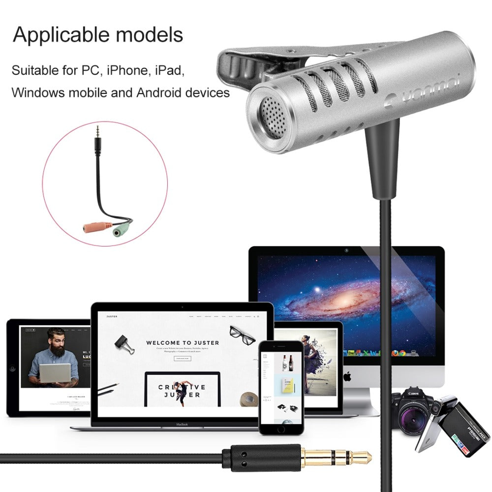 YANMAI R933 Professional Clip-on Lapel Mic Lavalier Omni-directional Double Condenser Microphone Silver